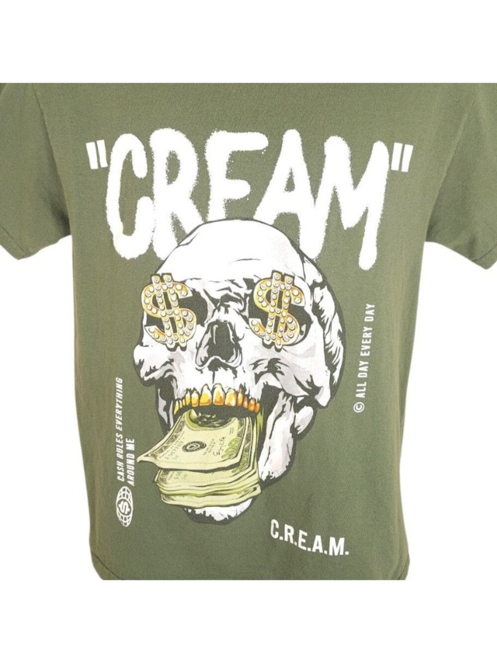 Cash Money Skull T Shirt Mens Size Medium Green Cream All Day Streetwear